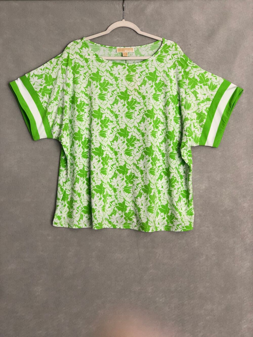 Michael Michael Kors Floral Top Short Sleeve  Green Apple Women's 2X NEW